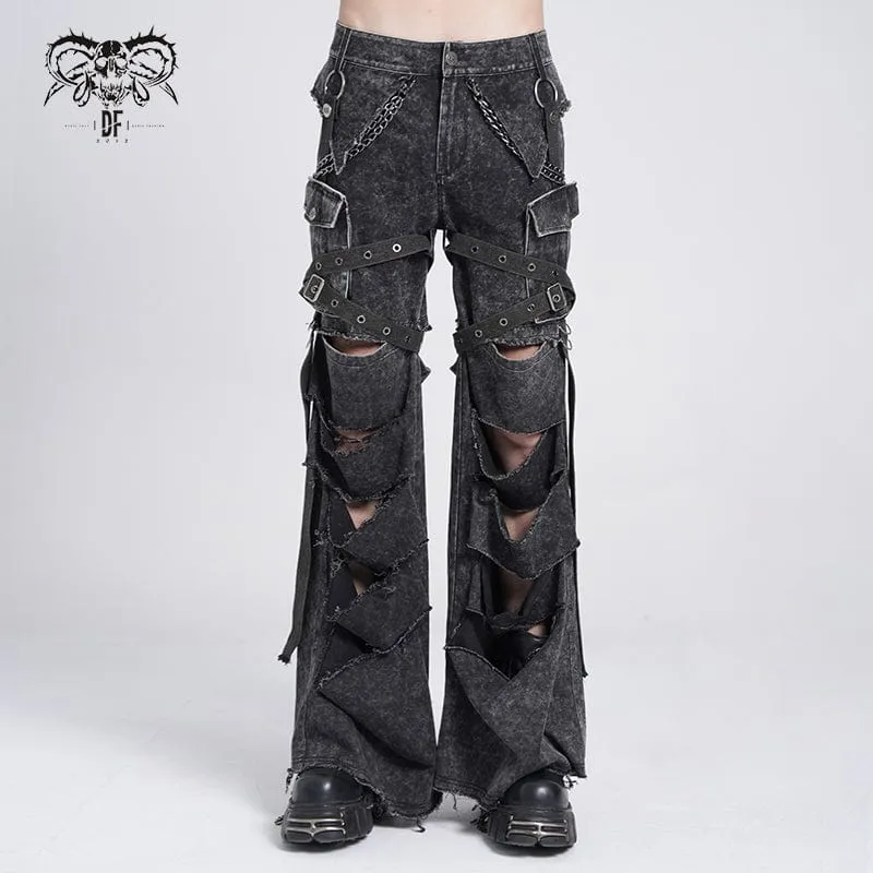 Punk-Hose im Used-Look mit großen Taschen und Kette für Herren