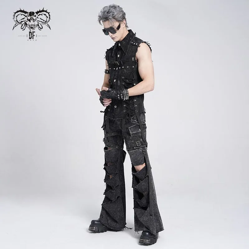 Punk-Hose im Used-Look mit großen Taschen und Kette für Herren