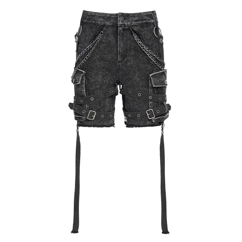 Punk-Hose im Used-Look mit großen Taschen und Kette für Herren