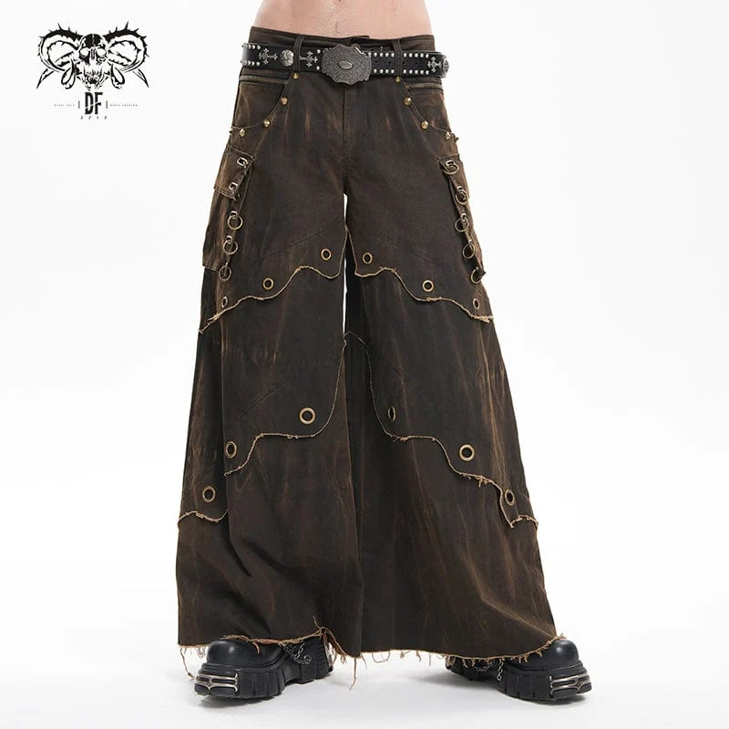 Herren Gothic Ösen Ringe Tasche Hose Kaffee