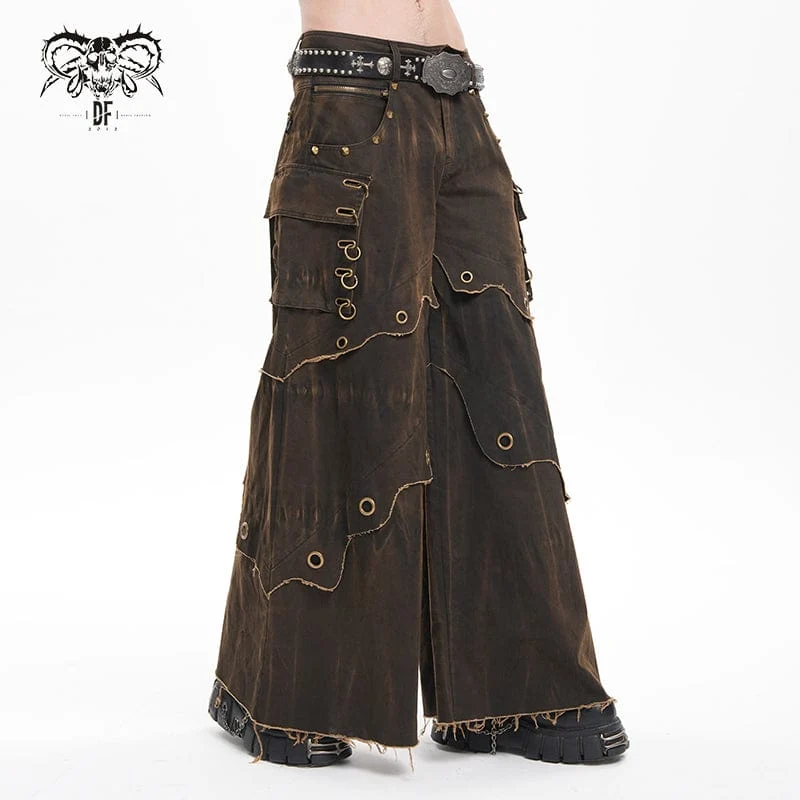 Herren Gothic Ösen Ringe Tasche Hose Kaffee