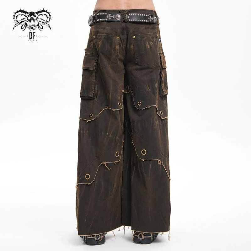 Herren Gothic Ösen Ringe Tasche Hose Kaffee