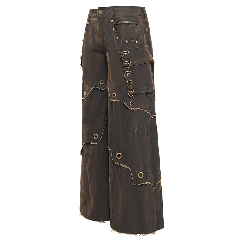 Herren Gothic Ösen Ringe Tasche Hose Kaffee