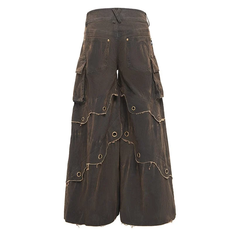 Herren Gothic Ösen Ringe Tasche Hose Kaffee