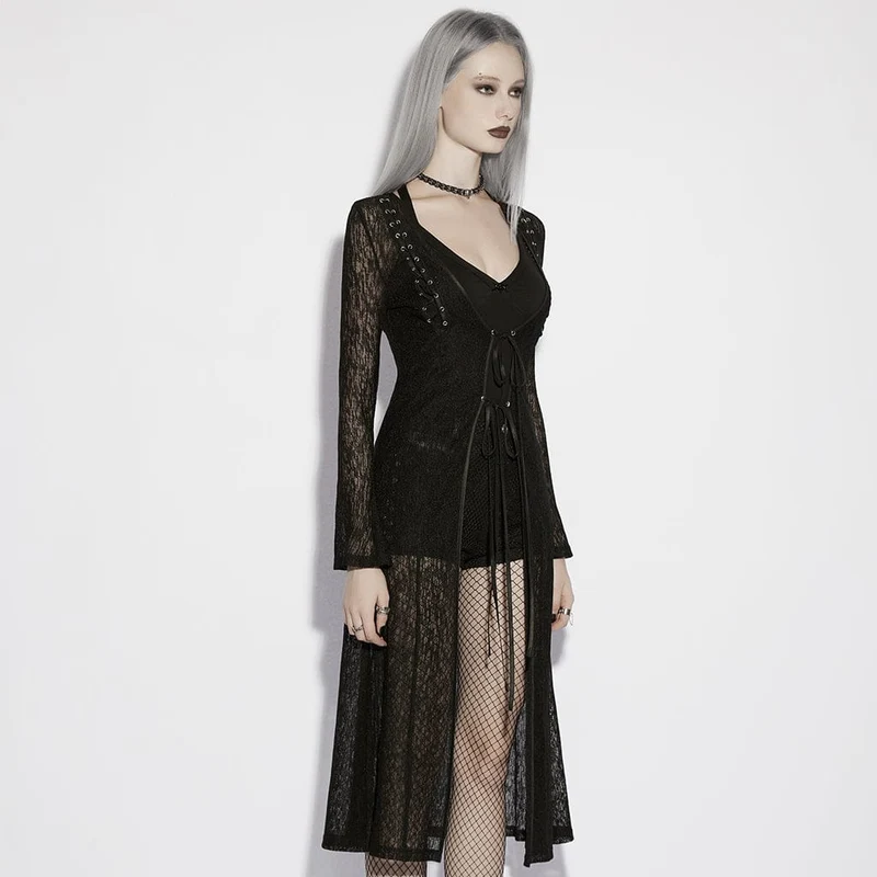 Gothic-Strickjacke für Damen, transparent, langärmelig
