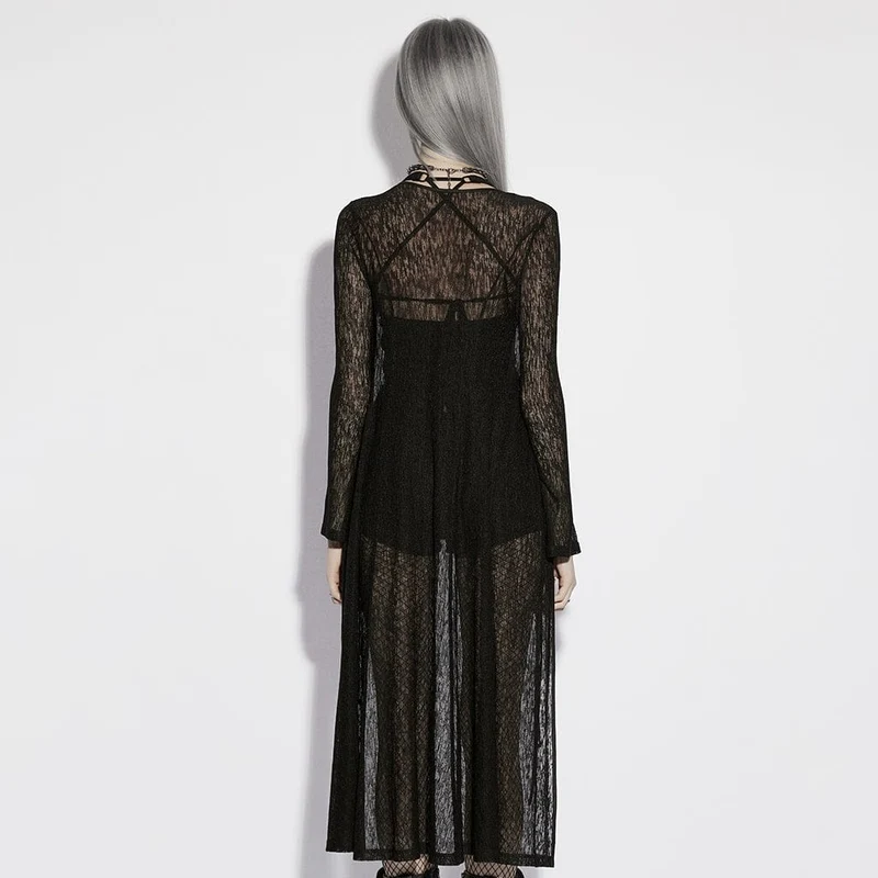 Gothic-Strickjacke für Damen, transparent, langärmelig