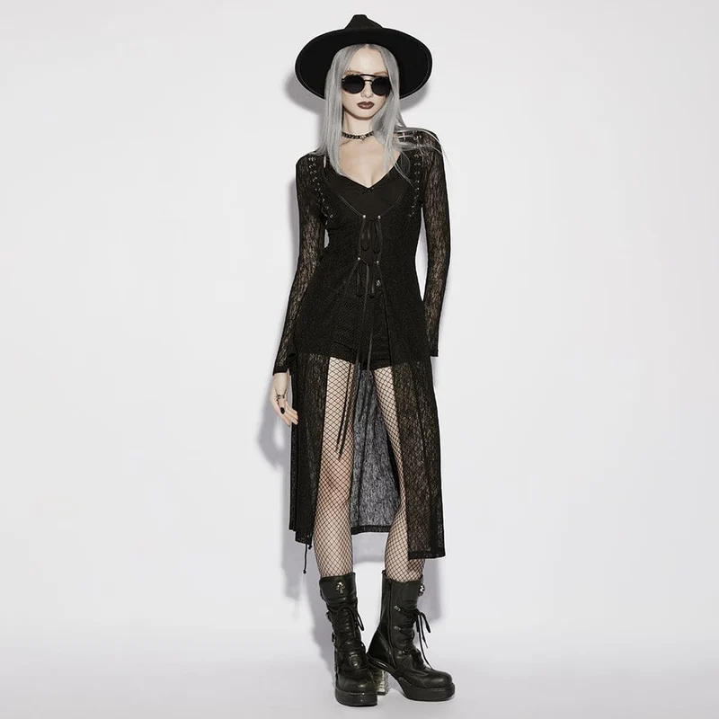 Gothic-Strickjacke für Damen, transparent, langärmelig