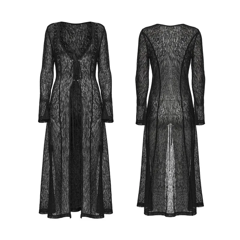 Gothic-Strickjacke für Damen, transparent, langärmelig
