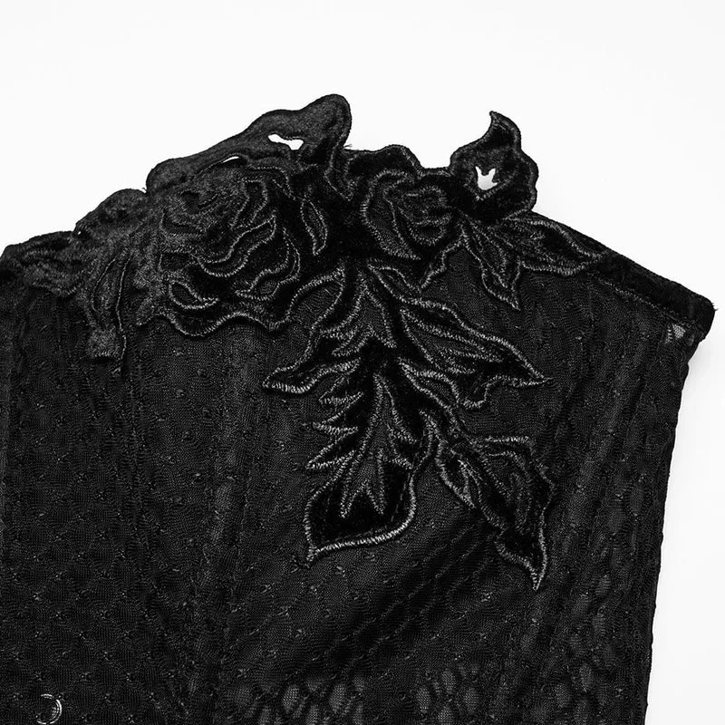 Schwarzes, transparentes Gothic-Korsett mit Schnürung für Damen mit Überbrustumfang und Applikationen