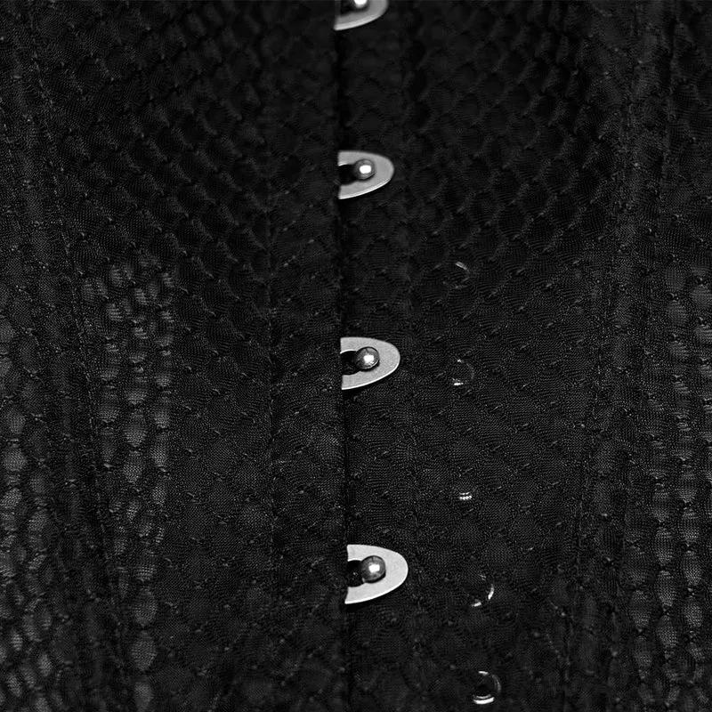 Schwarzes, transparentes Gothic-Korsett mit Schnürung für Damen mit Überbrustumfang und Applikationen