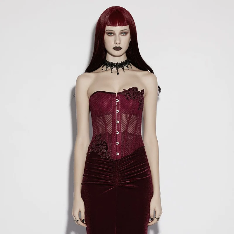 Gothic-Korsett für Damen mit transparentem Schnürverschluss, rot