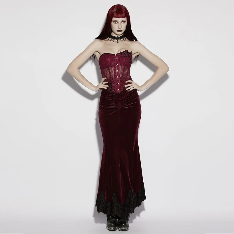 Gothic-Korsett für Damen mit transparentem Schnürverschluss, rot