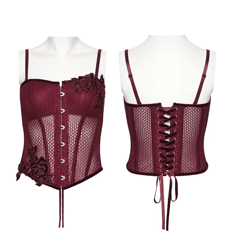 Gothic-Korsett für Damen mit transparentem Schnürverschluss, rot