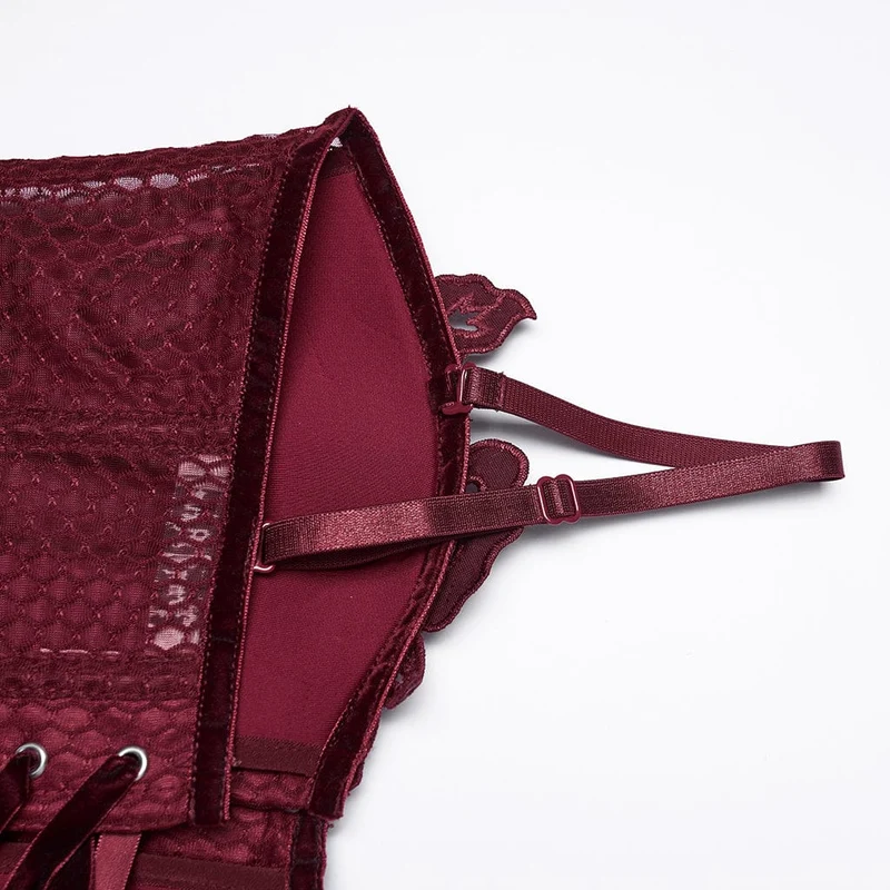 Gothic-Korsett für Damen mit transparentem Schnürverschluss, rot