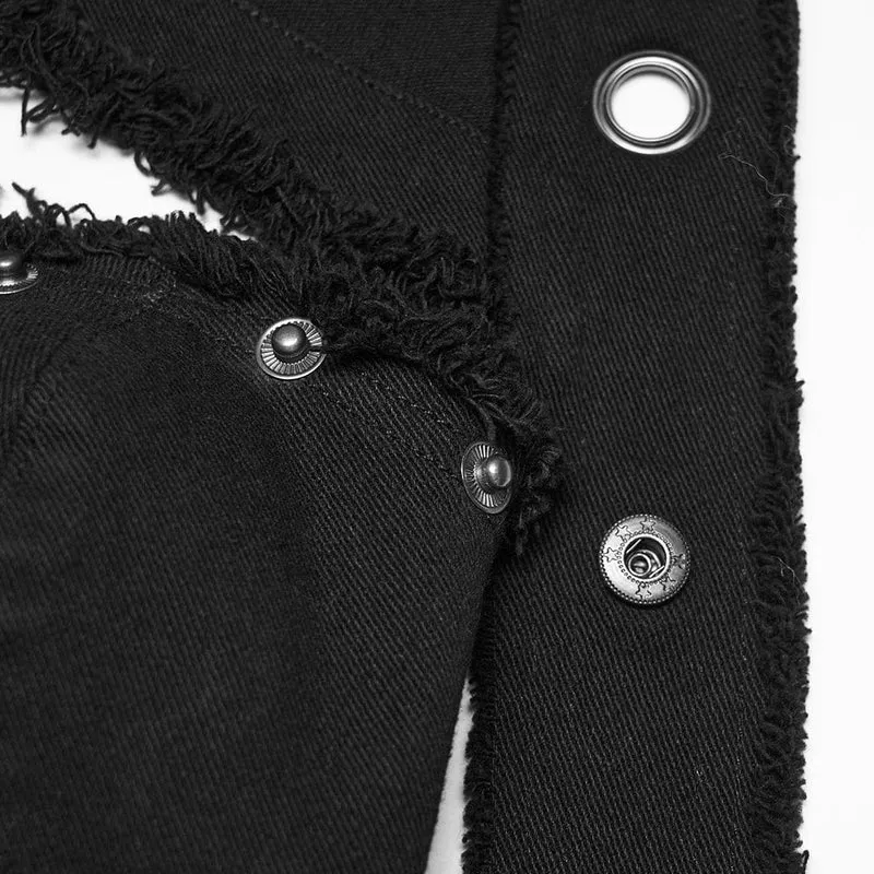 Punk-Weste für Damen mit ungesäumtem Reißverschluss und abnehmbarer Kapuze