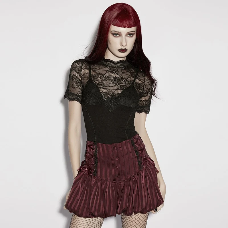 Gothic-T-Shirt mit Blumenmuster und kurzen Ärmeln für Damen