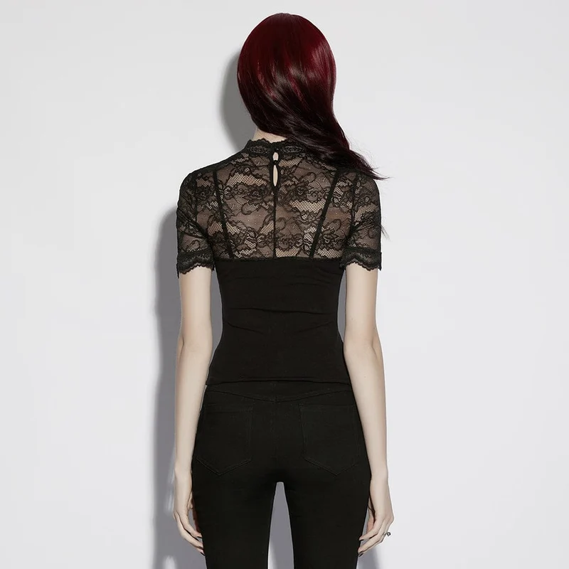 Gothic-T-Shirt mit Blumenmuster und kurzen Ärmeln für Damen
