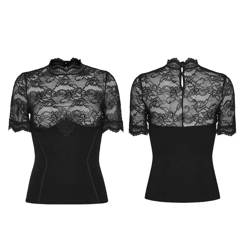 Gothic-T-Shirt mit Blumenmuster und kurzen Ärmeln für Damen