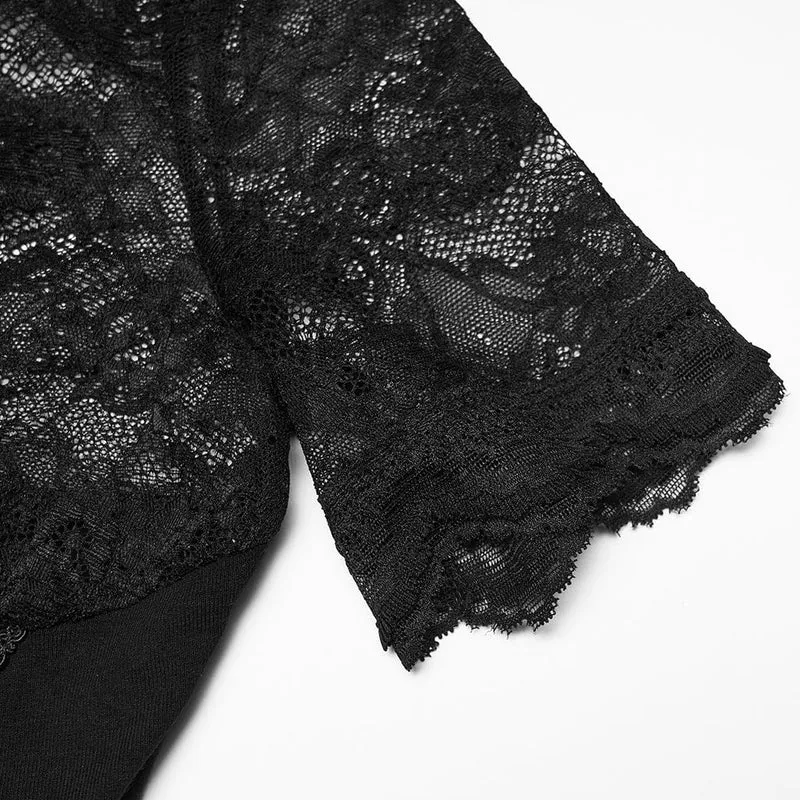 Gothic-T-Shirt mit Blumenmuster und kurzen Ärmeln für Damen
