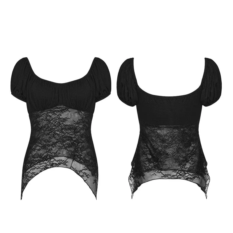Gothic-Top für Damen mit unregelmäßigem floralem Spitzeneinsatz und Raffungen
