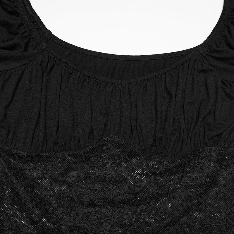 Gothic-Top für Damen mit unregelmäßigem floralem Spitzeneinsatz und Raffungen