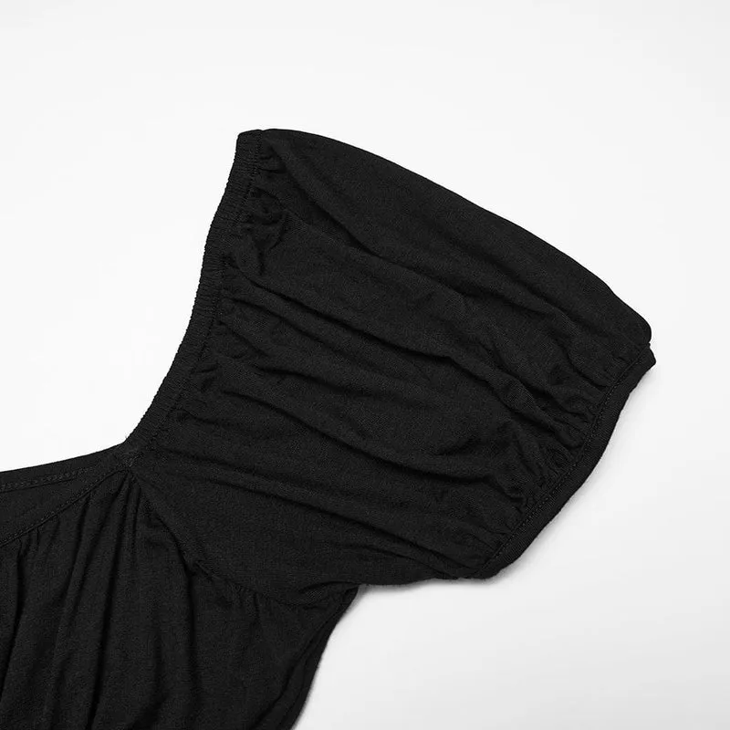 Gothic-Top für Damen mit unregelmäßigem floralem Spitzeneinsatz und Raffungen
