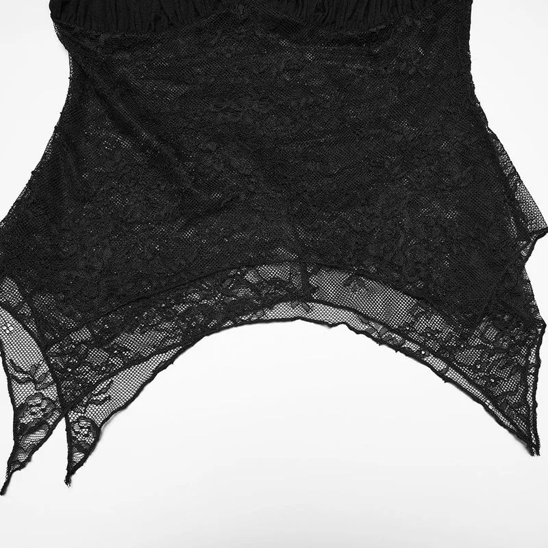 Gothic-Top für Damen mit unregelmäßigem floralem Spitzeneinsatz und Raffungen