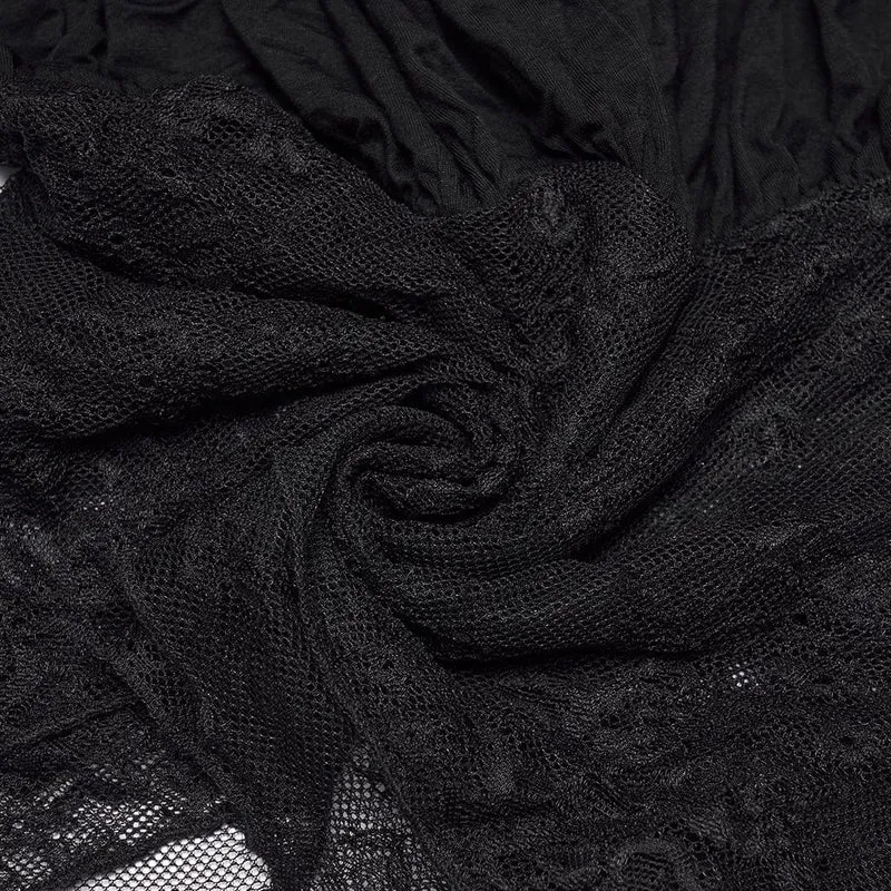 Gothic-Top für Damen mit unregelmäßigem floralem Spitzeneinsatz und Raffungen