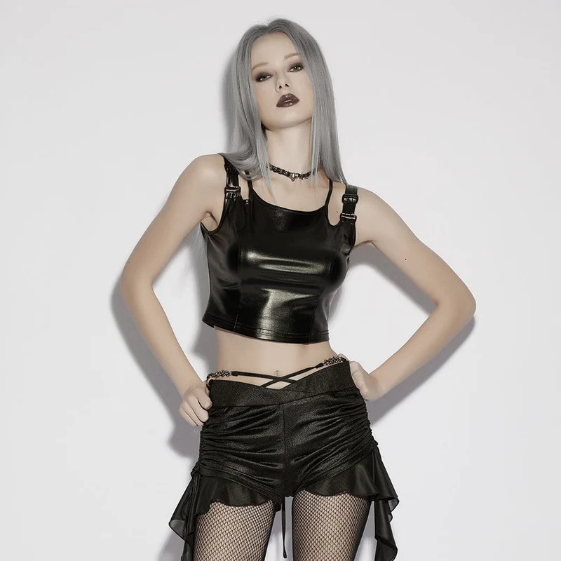 Punk-Tanktop für Damen mit Schnallenriemen und eckigem Ausschnitt