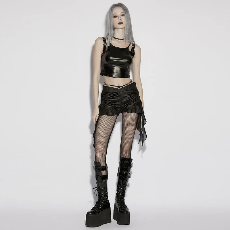 Punk-Tanktop für Damen mit Schnallenriemen und eckigem Ausschnitt