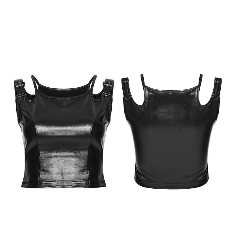 Punk-Tanktop für Damen mit Schnallenriemen und eckigem Ausschnitt