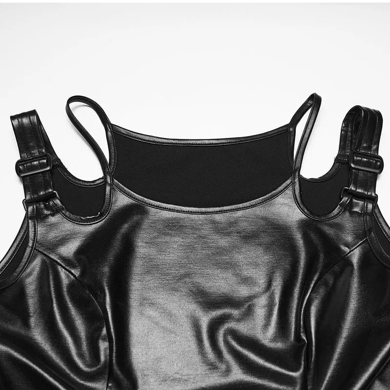 Punk-Tanktop für Damen mit Schnallenriemen und eckigem Ausschnitt