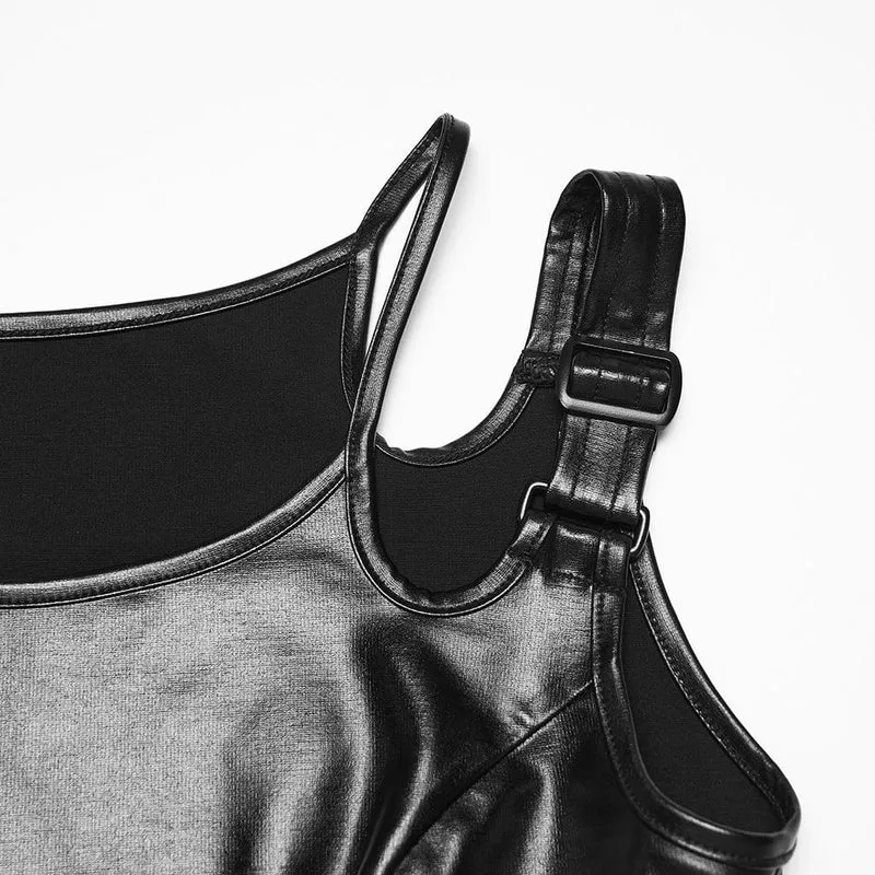 Punk-Tanktop für Damen mit Schnallenriemen und eckigem Ausschnitt