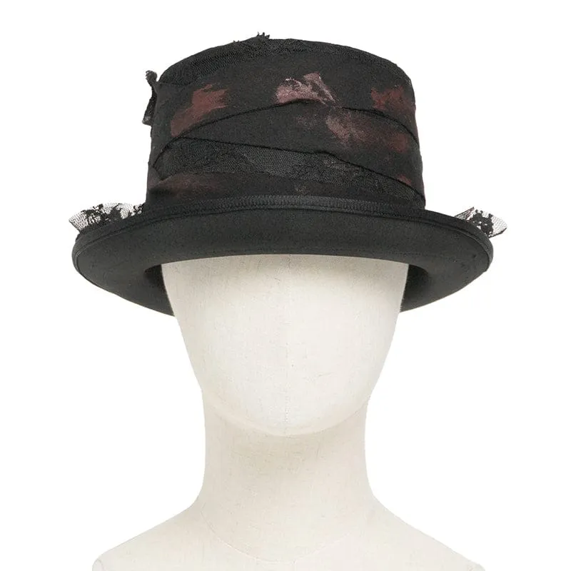 Schwarzer Gothic-Zylinder für Herren mit bandagenumwickelten Bändern
