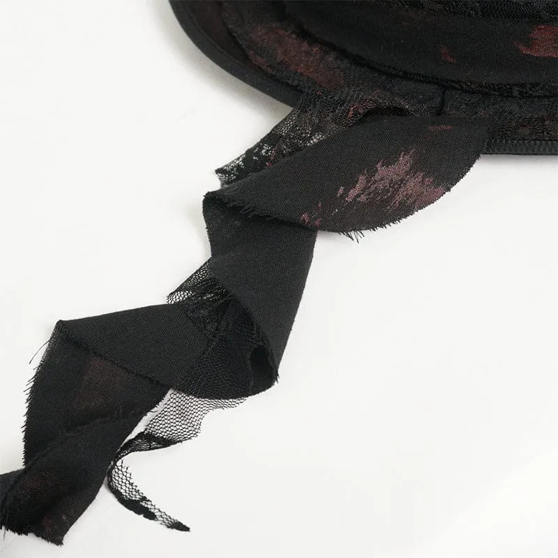 Schwarzer Gothic-Zylinder für Herren mit bandagenumwickelten Bändern