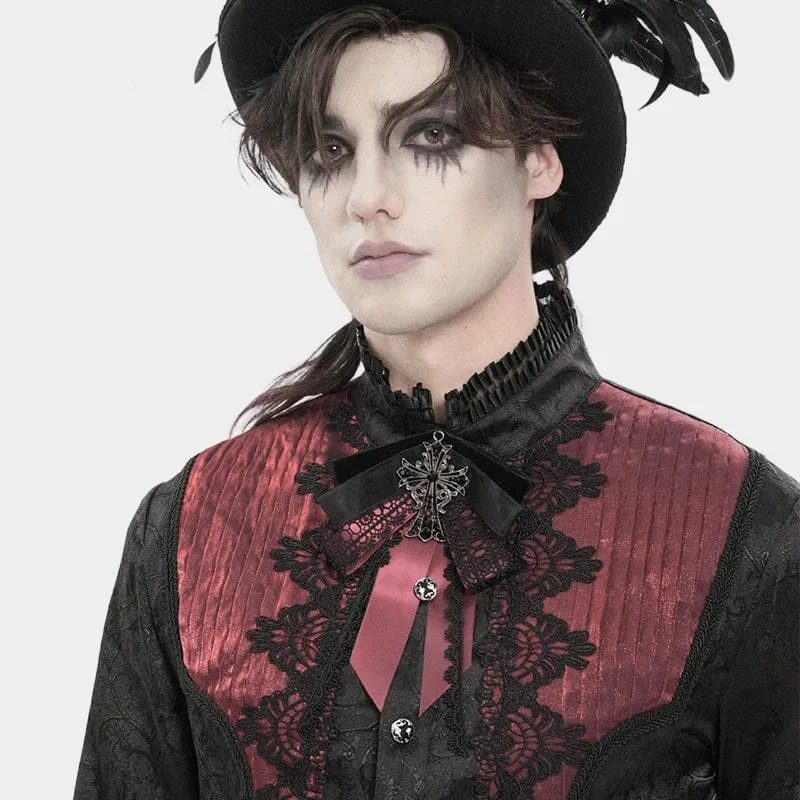 Gothic-Halskette für Herren mit Kreuz und Schleife, schwarz-rot