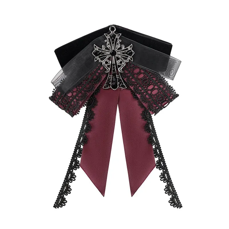 Gothic-Halskette für Herren mit Kreuz und Schleife, schwarz-rot