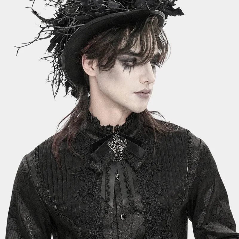 Gothic-Halskette für Herren mit Kreuz und Schleife, Schwarz