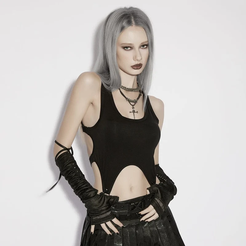 Gothic-Tanktop für Damen mit verstellbaren Trägern und Cut-outs