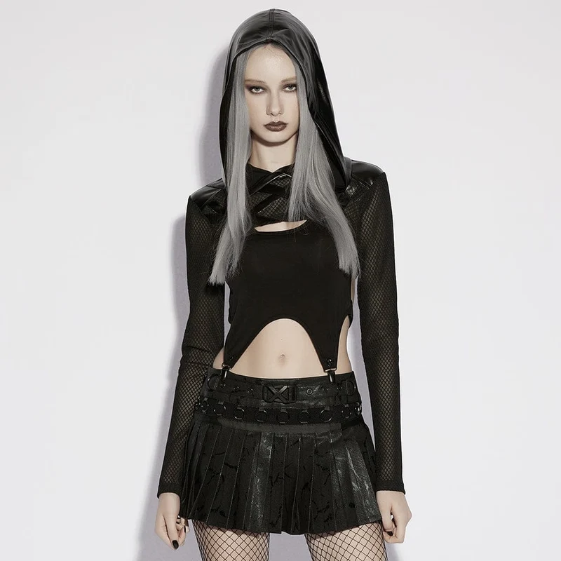 Punk-Pullover für Damen, transparenter Kapuzencape