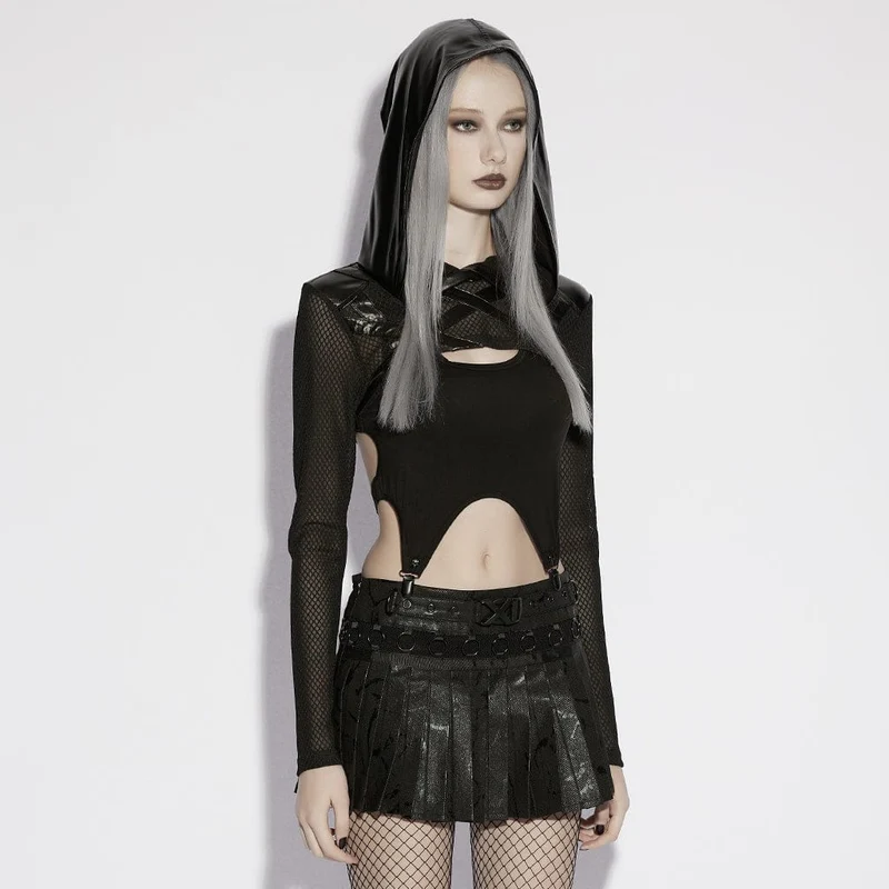 Punk-Pullover für Damen, transparenter Kapuzencape