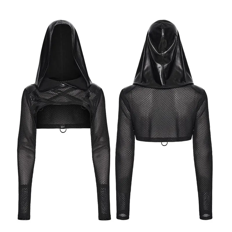 Punk-Pullover für Damen, transparenter Kapuzencape