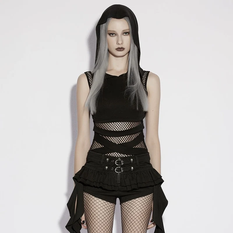 Punk-Tanktop mit Mesh-Einsätzen und Cut-outs für Damen
