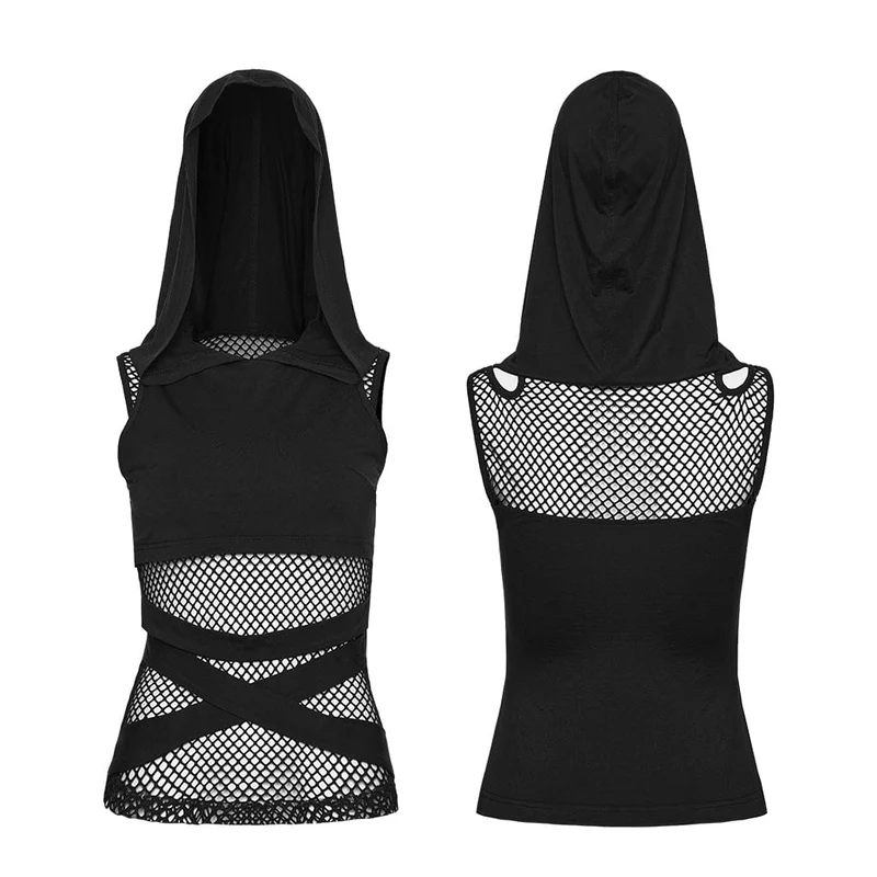 Punk-Tanktop mit Mesh-Einsätzen und Cut-outs für Damen