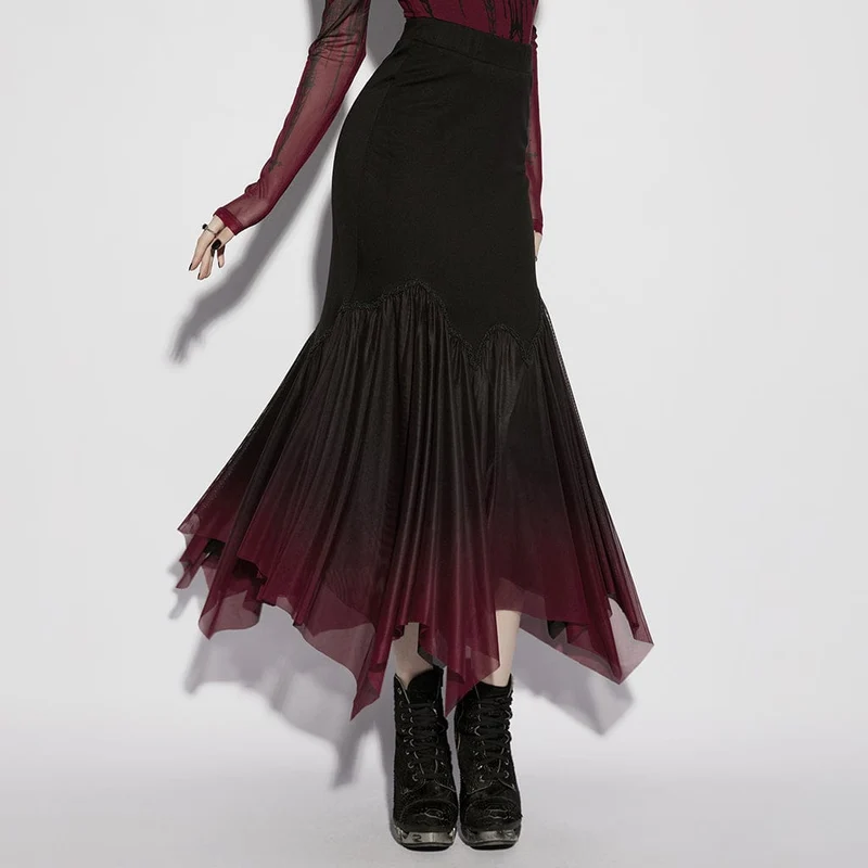 Gothic-Rock für Damen mit Farbverlauf und unregelmäßigem Meerjungfrauenschnitt