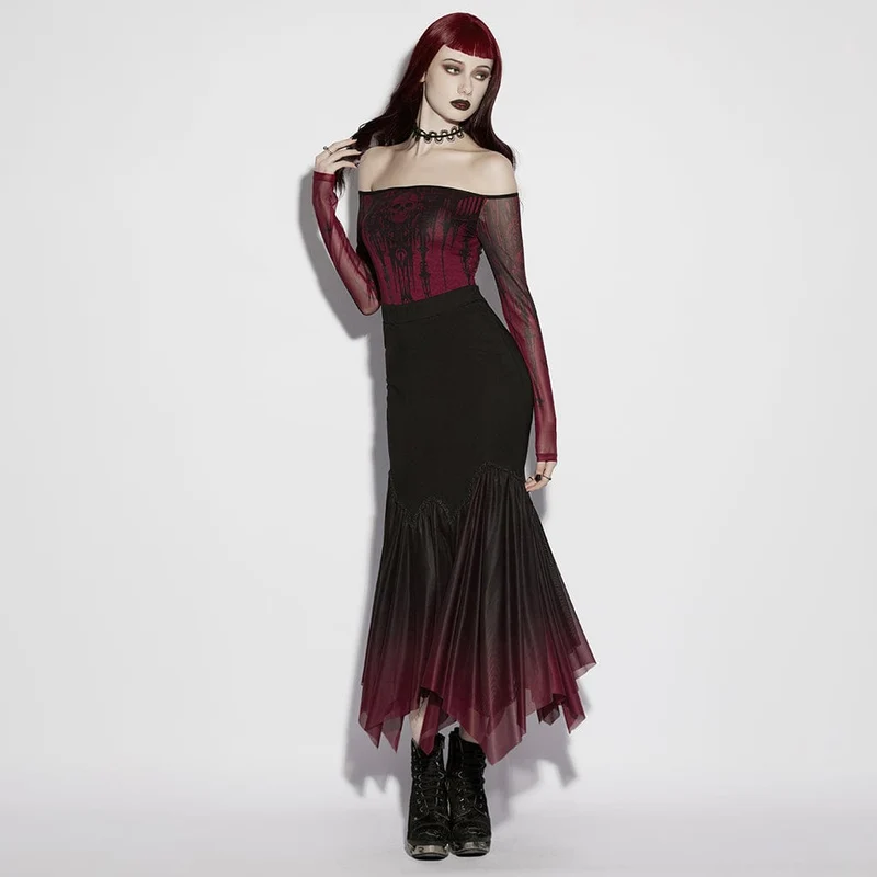Gothic-Rock für Damen mit Farbverlauf und unregelmäßigem Meerjungfrauenschnitt