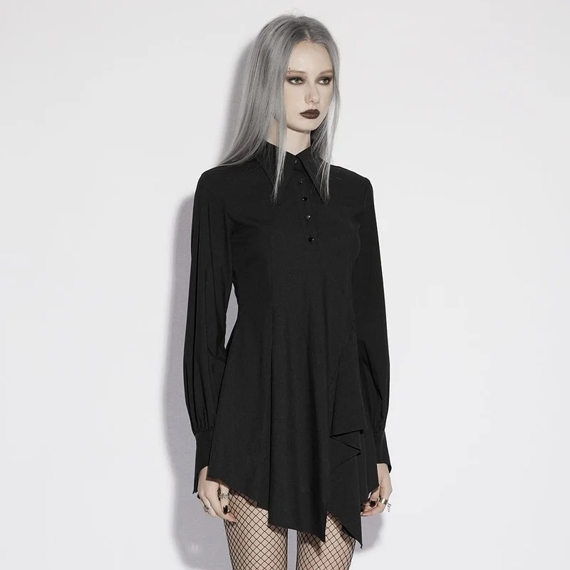 Punk-Kleid für Damen mit asymmetrischem Umlegekragen und Puffärmeln