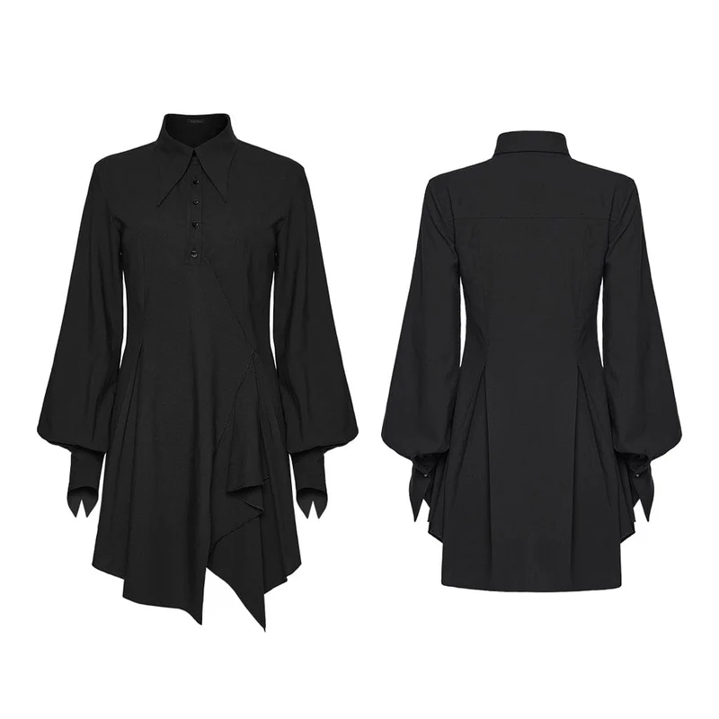 Punk-Kleid für Damen mit asymmetrischem Umlegekragen und Puffärmeln