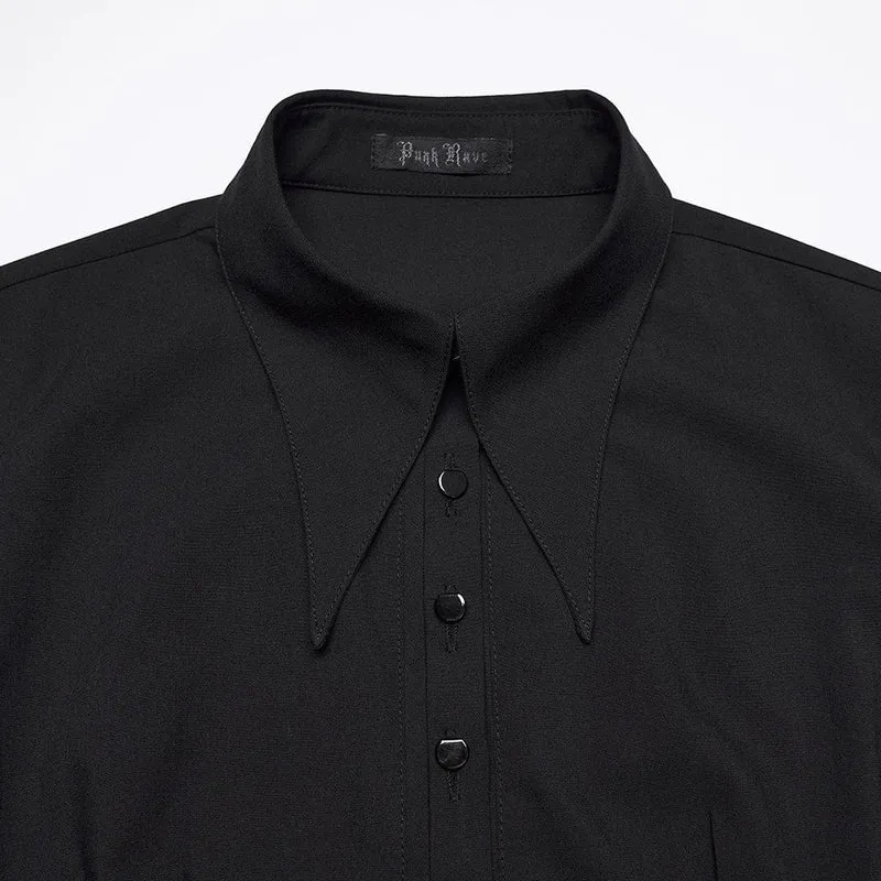 Punk-Kleid für Damen mit asymmetrischem Umlegekragen und Puffärmeln