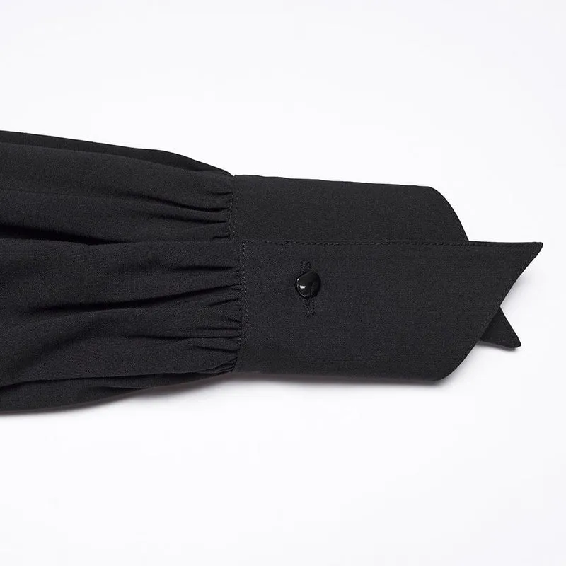 Punk-Kleid für Damen mit asymmetrischem Umlegekragen und Puffärmeln
